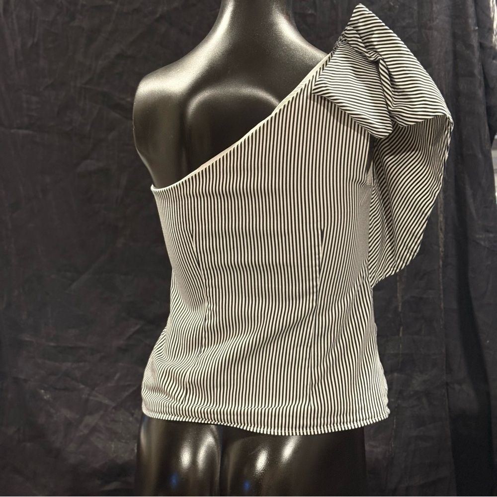 Banana Republic Black and White One-Shoulder Striped Blouse - Picture 2 of 7